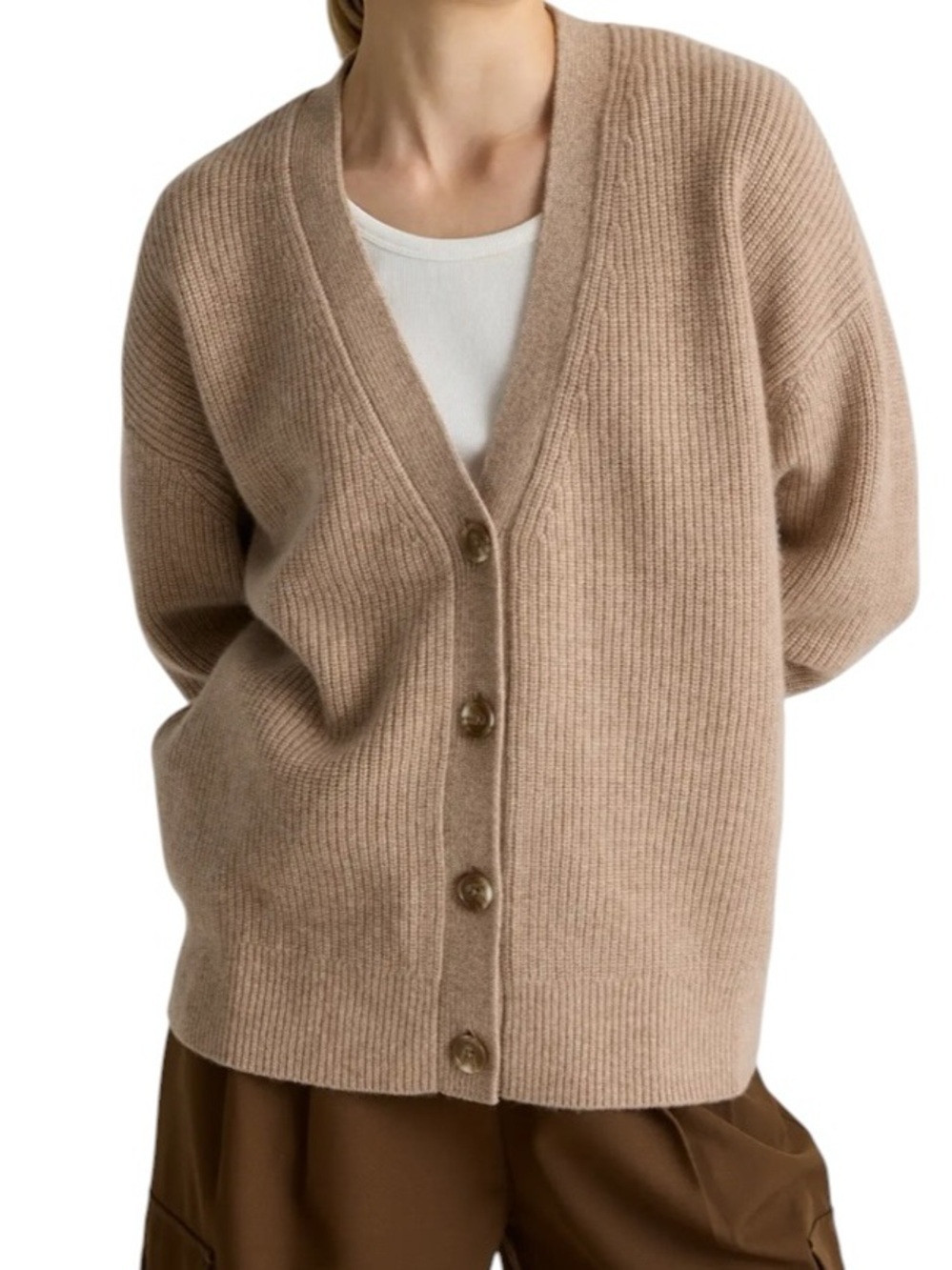 Quince Cashmere Fisherman Boxy Cropped Cardigan Sweater Oversized XS Button Fron - Picture 2 of 13